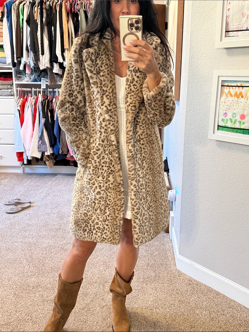 Leopard Faux Fur Teddy Coat - Beige - Picture 2 of 4